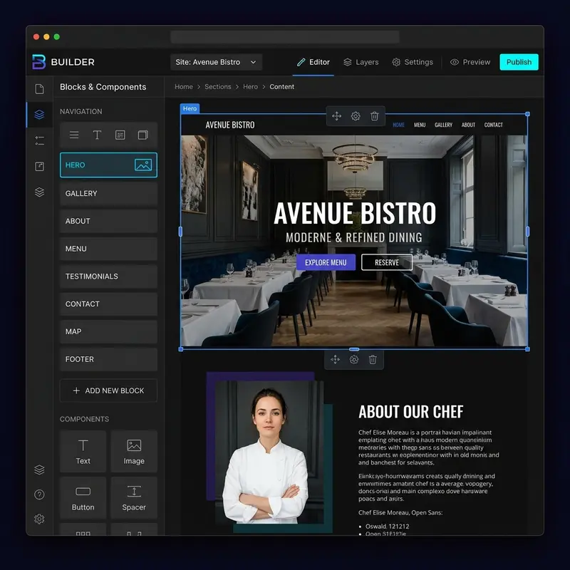 restaurant website template built with reapweb